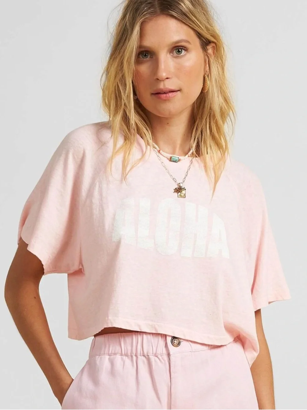 Billabong crop tee shirt Just Beachin' cropped t-shirt pink Aloha